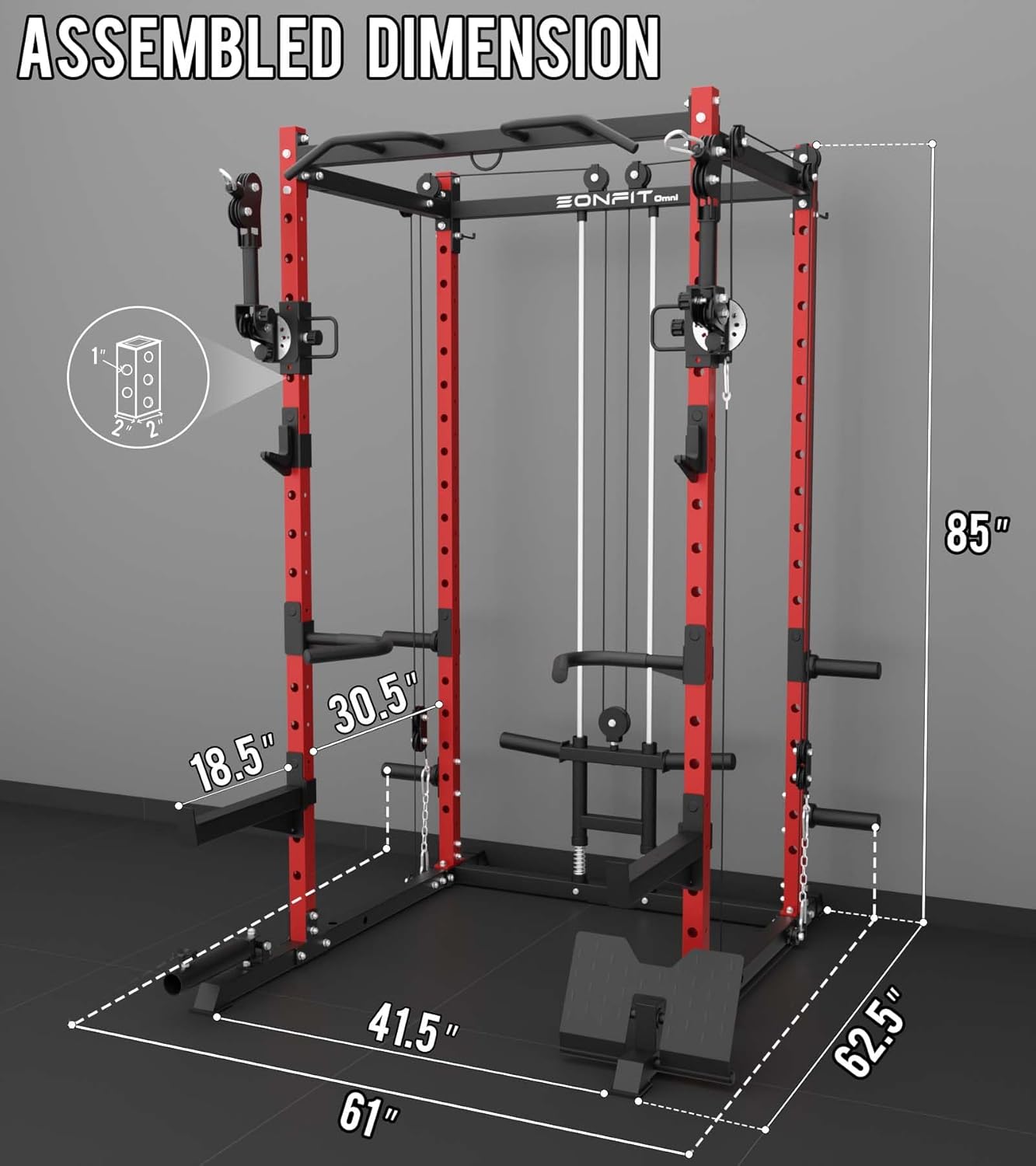 Eonfit E2 Power Cage，1500LB Squat Rack with Cable Crossover System.Multi-Function Power Rack for Home Gum.All-in-One Squat Rack with More Training Attachments