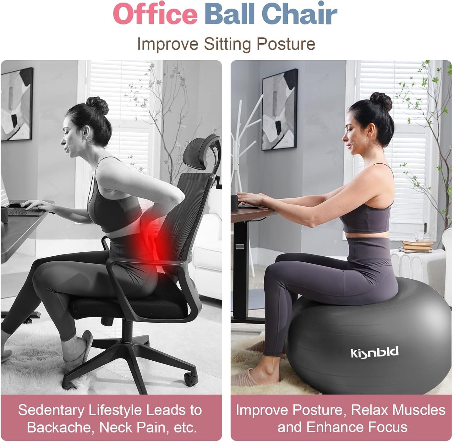 Exercise Ball, Extra Thick Yoga Ball for Workout Pregnancy Stability, 4 Sizes Anti-Burst Balance Ball with Foot Pump - Heavy Duty Fitness Ball Chair for Office, Home & Gym