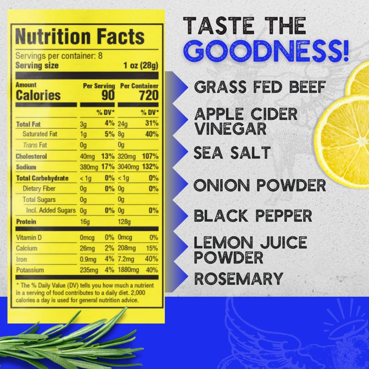 Brooklyn Biltong - Air Dried Grass Fed Beef Snack, South African Beef Jerky - Whole30 Approved, Paleo, Keto, Gluten Free, Sugar Free, Made in USA - 8 oz. Bag (Lemon Pepper)