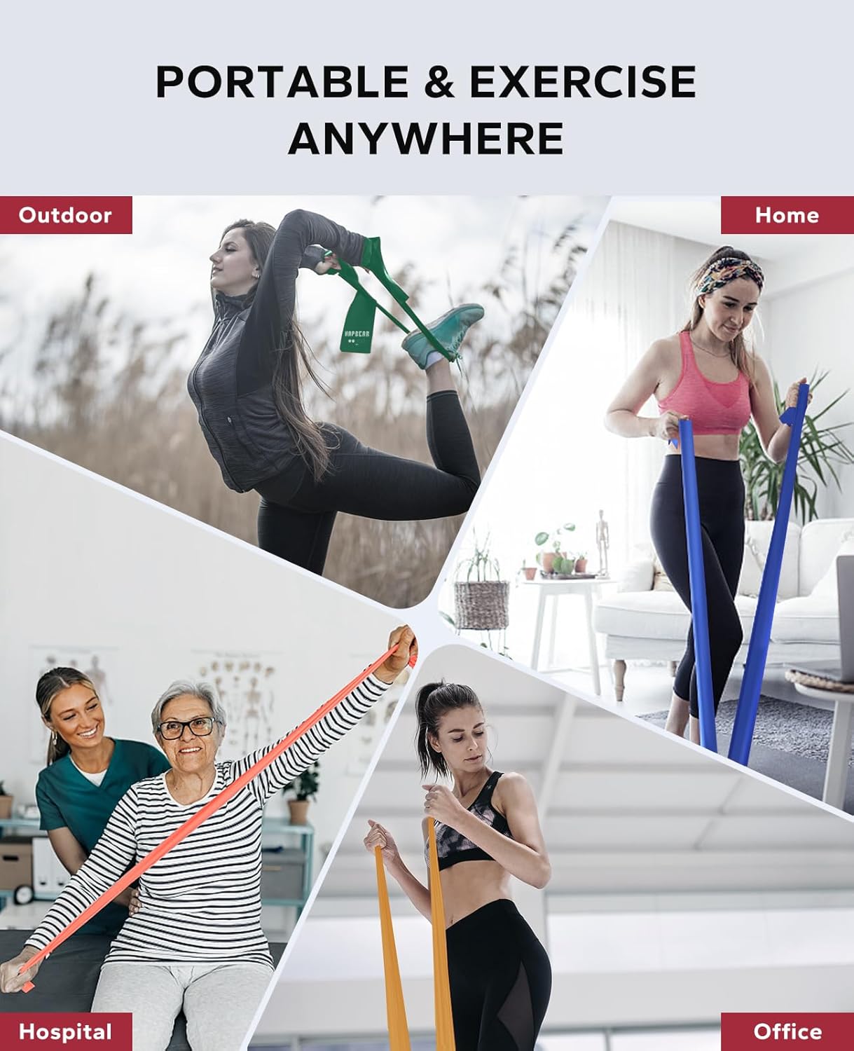 HAPBEAR Pull Up Assistance Bands Set of 5 - Resistance Bands for Working Out, Stretching, Physical Therapy, Muscle Training