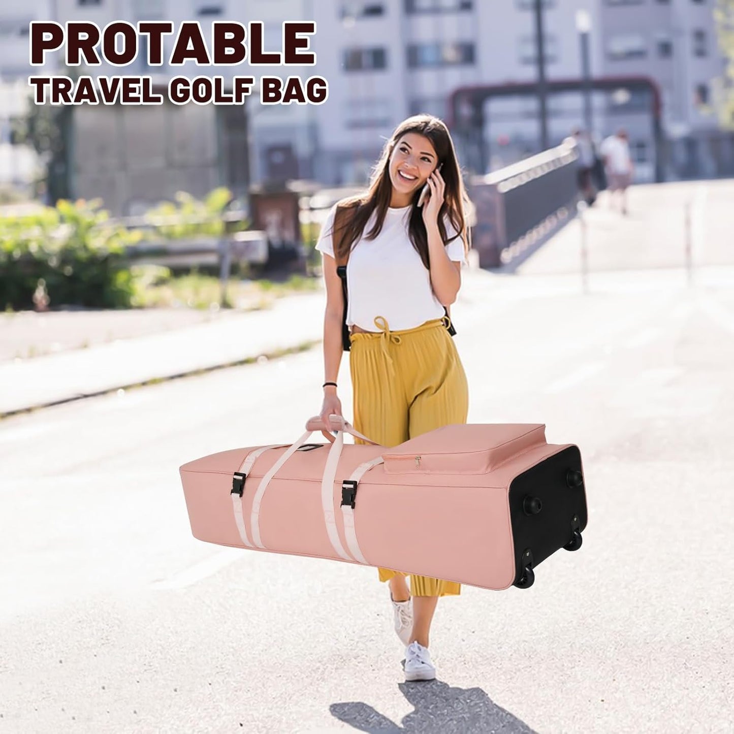 Golf Travel Bags for Airlines with Adjustable Support Rod and Detachable Shoulder Straps, Soft Foldable Golf Club Travel Covers, 900D Heavy Duty Oxford