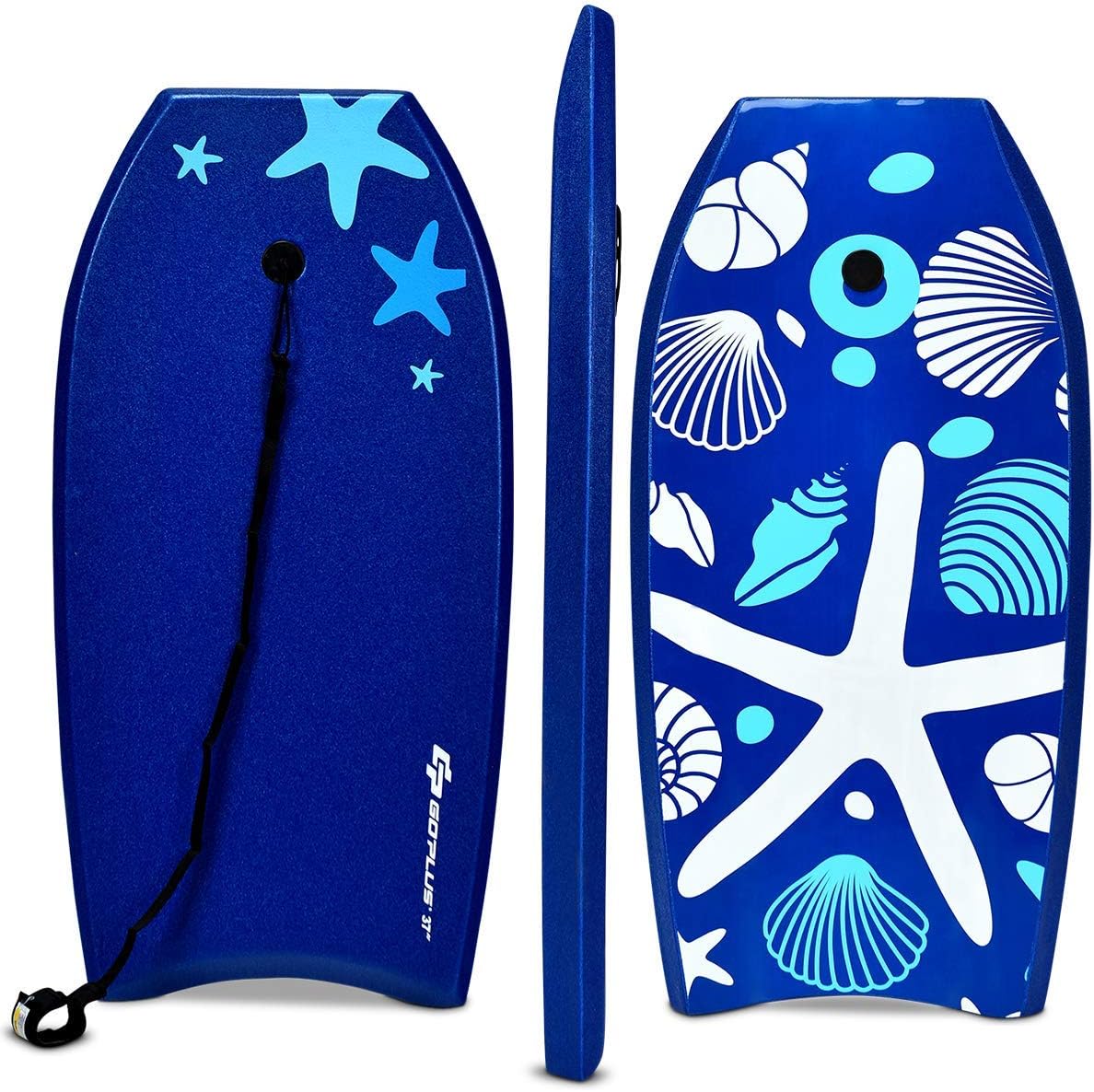 Goplus 41''/37''/33'' Lightweight Body Board for Beach, Surf Board with EPS Core, XPE Deck, HDPE Slick Bottom, Wrist Leash, Bodyboard for Kids Adults Surfing