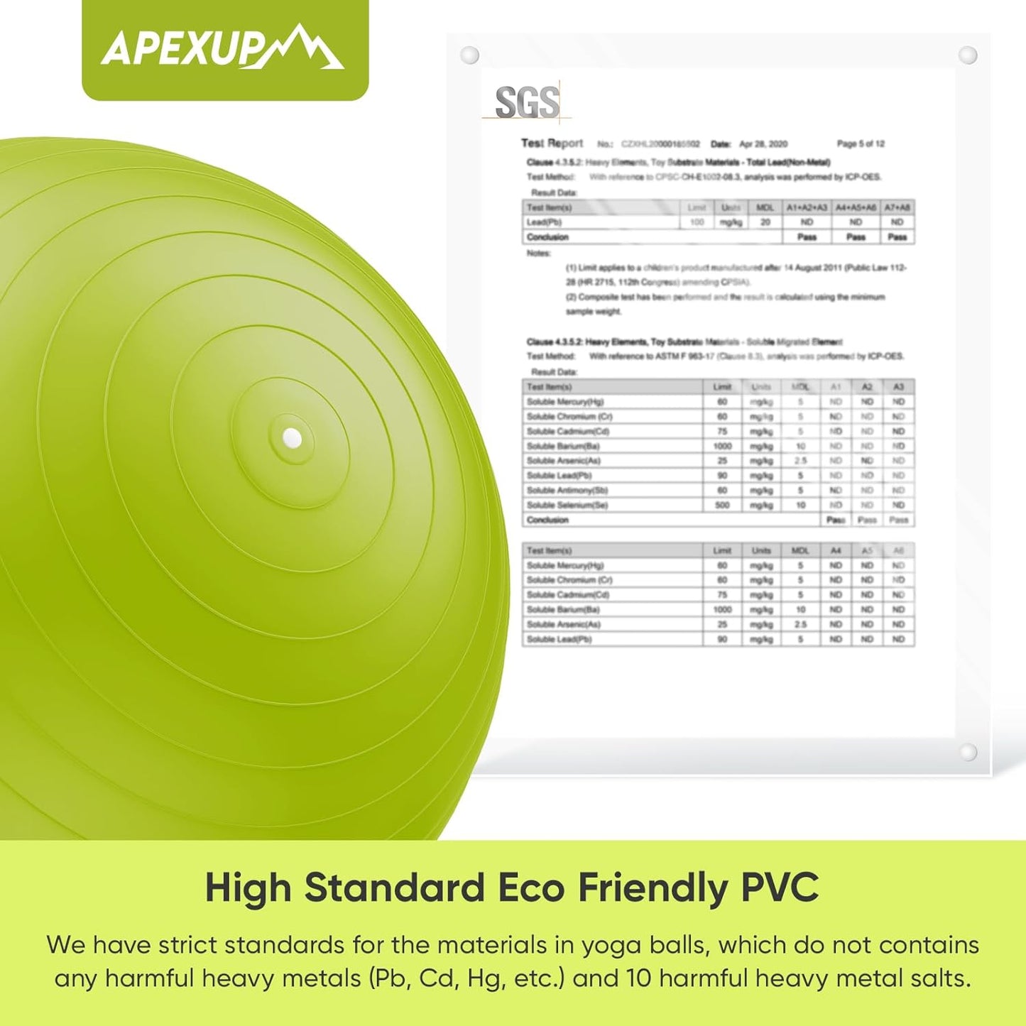 APEXUP Yoga & Pilates Ball - Anti Slip Heavy Duty Gym Ball for Fitness, Balance & Core Workout