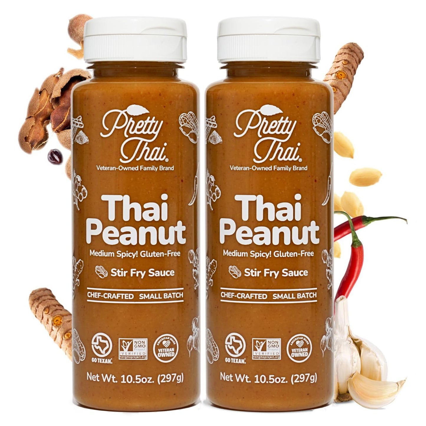 Pretty Thai Peanut Sauce, Gluten Free Certified Non-GMO Vegan Authentic Stir Fry, Dressing, Rice Seasoning, Condiment & Dipping Sauce, 100% Natural (Pack of 2)