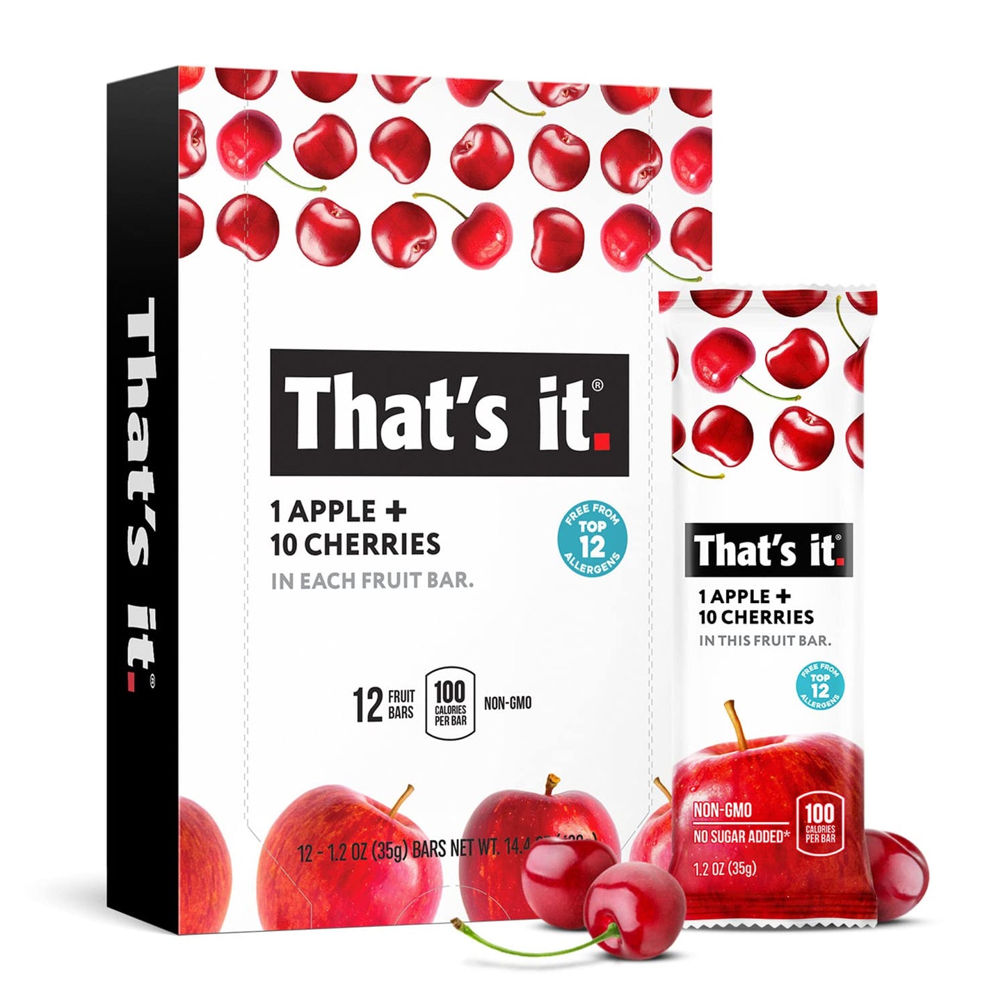 That's it. Apple + Cherry 100% Natural Real Fruit Bar, Best High Fiber Vegan, Gluten Free Healthy Snack, Paleo for Children & Adults, Non GMO No Sugar Added, No Preservatives Energy Food (12 Pack)