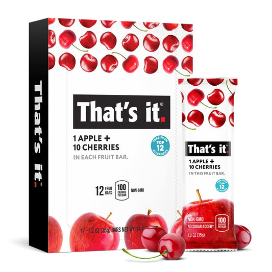 That's it. Apple + Cherry 100% Natural Real Fruit Bar, Best High Fiber Vegan, Gluten Free Healthy Snack, Paleo for Children & Adults, Non GMO No Sugar Added, No Preservatives Energy Food (12 Pack)
