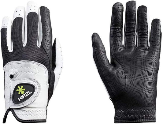 HIRZL Trust Control 2.0 Golf Glove, All Weather Mens Golf Glove, White/Black, Kangaroo Leather Palm, Cabretta Leather Backhand, Trusted by Pro’s, Sweat Free, Ultimate Grip