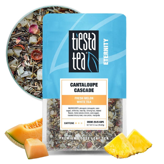 Tiesta Tea - Cantaloupe Cascade Tea, Loose Leaf, Fresh Melon White Tea, Premium Low Caffeine Tea Blend, Make Hot or Iced & Up to 25 Cups, 2.5 oz Resealable Pouch