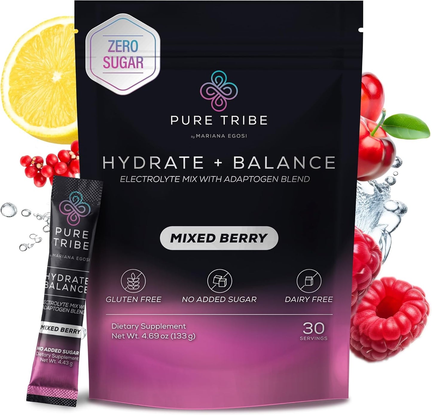 Electrolytes Powder Packets - Sugar Free Hydration Powder Drink Mix Loaded with 6 B Vitamins & Minerals - Energy Drink for Muscle and Mood Support - Mixed Berry Flavor - 30 Servings