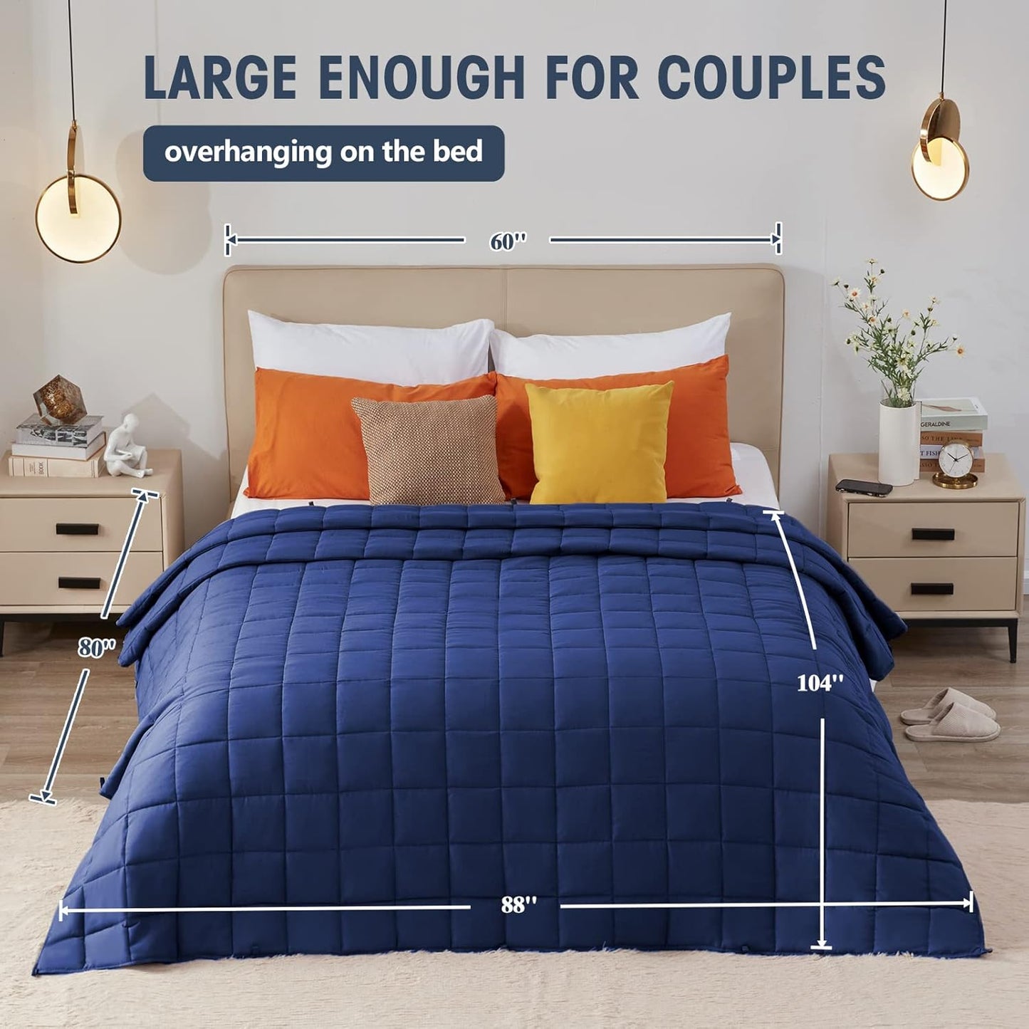 yescool Weighted Blanket for Adults (20 lbs, 88” x 104”, Blue) Cooling Heavy Blanket for Sleeping Perfect for 190-210 lbs, Queen Size Breathable Blanket with Premium Glass Bead, Machine Washable