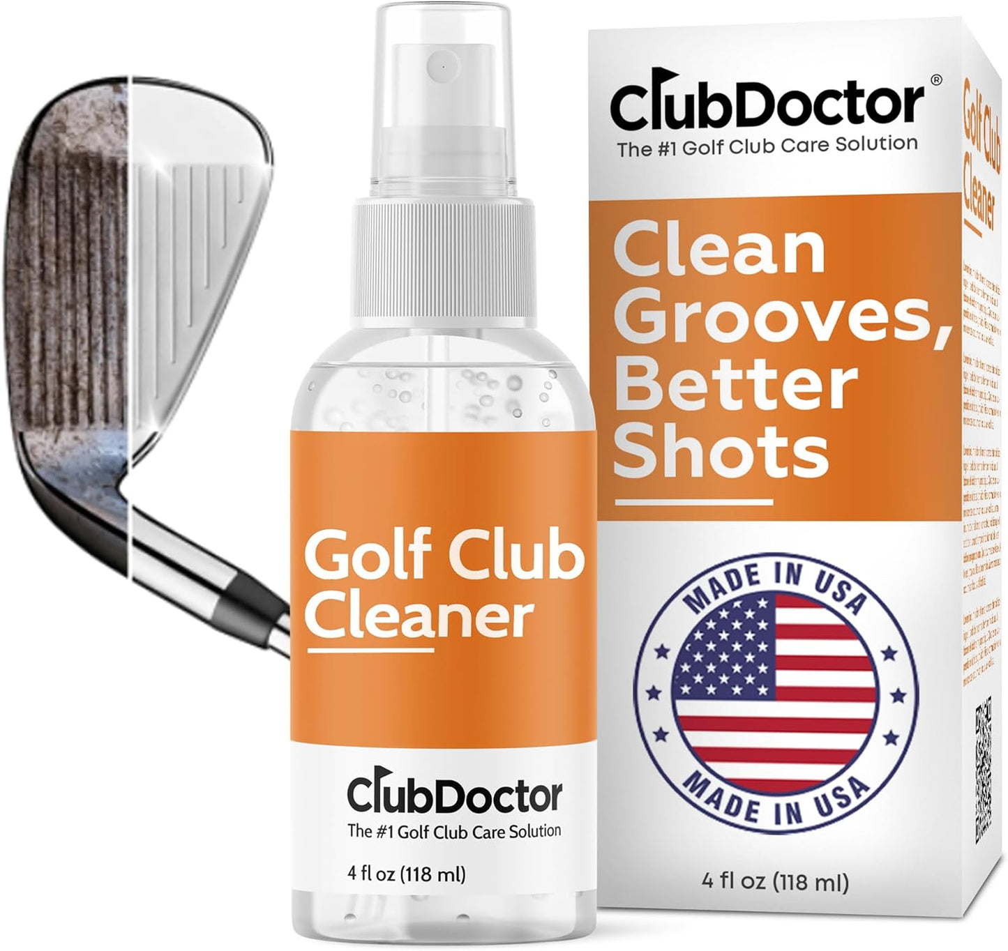 Club Doctor - Club Cleaning Solution - Golf Club Cleaner Spray - Removes Dirt from Grooves - Increase Spin and Improve Ball Flight - Clips onto Bag for Convenience - 4 oz