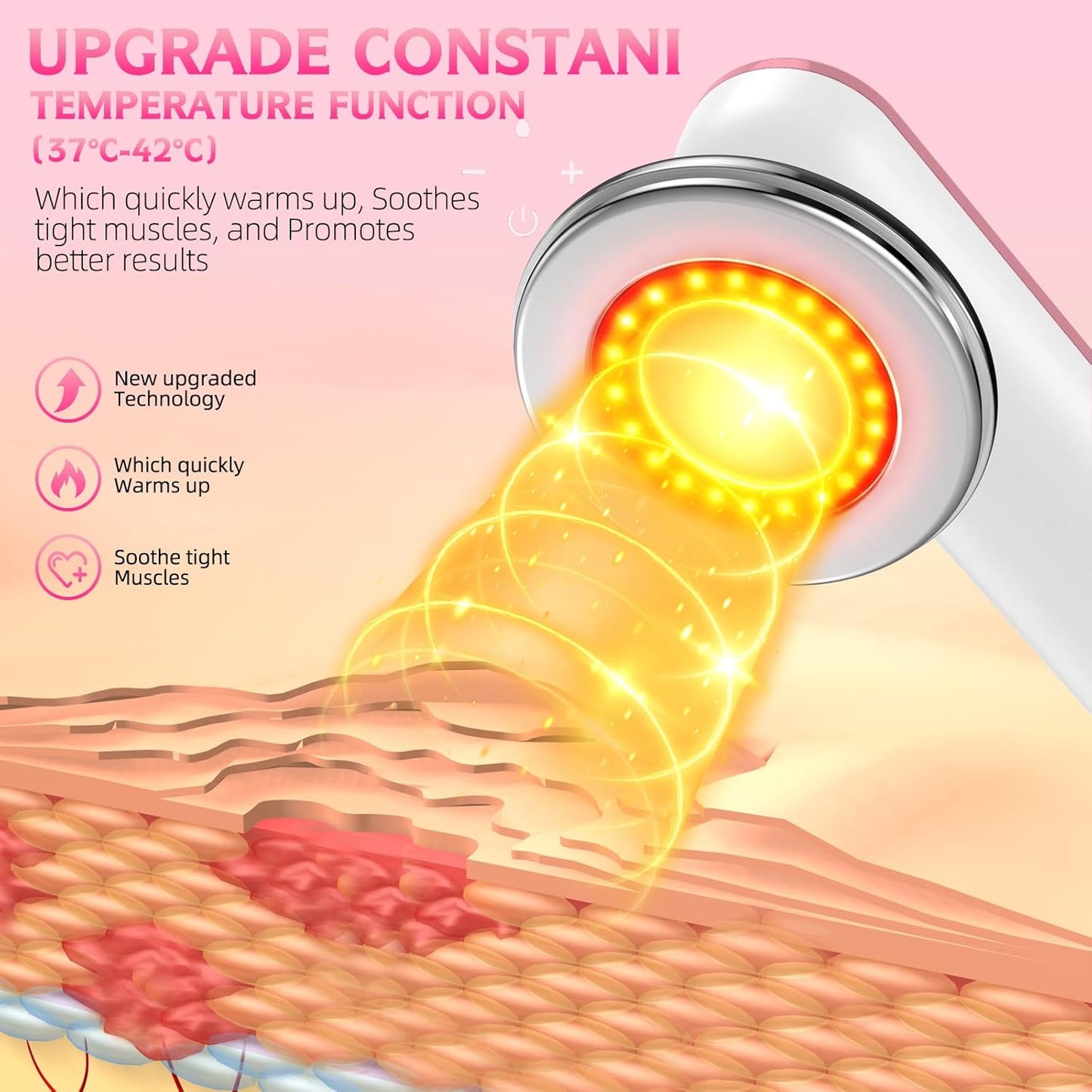 Body Sculpting Machine - Professional Cordless Cellulite Massager - Suitable for Belly, Neck, Leg, Hip, Arm (Pink)