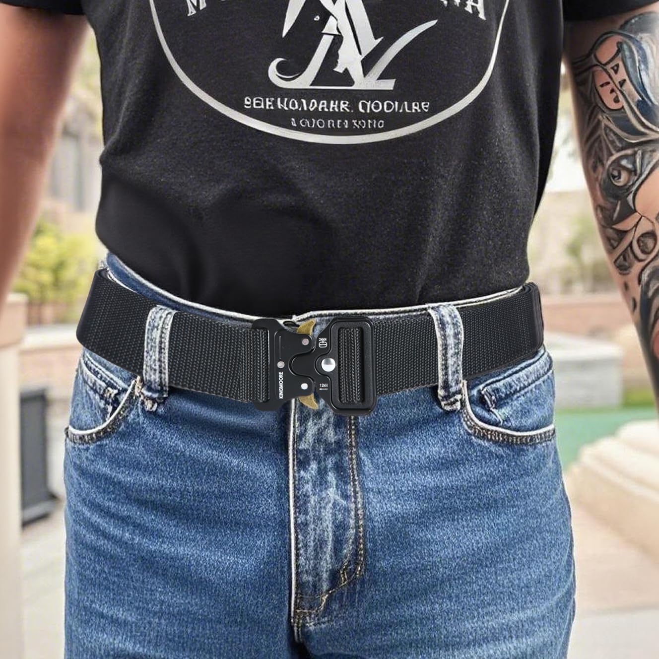 KingMoore Men's Tactical Belt Heavy Duty Webbing Belt Adjustable Military Style Nylon Belts with Metal Buckle