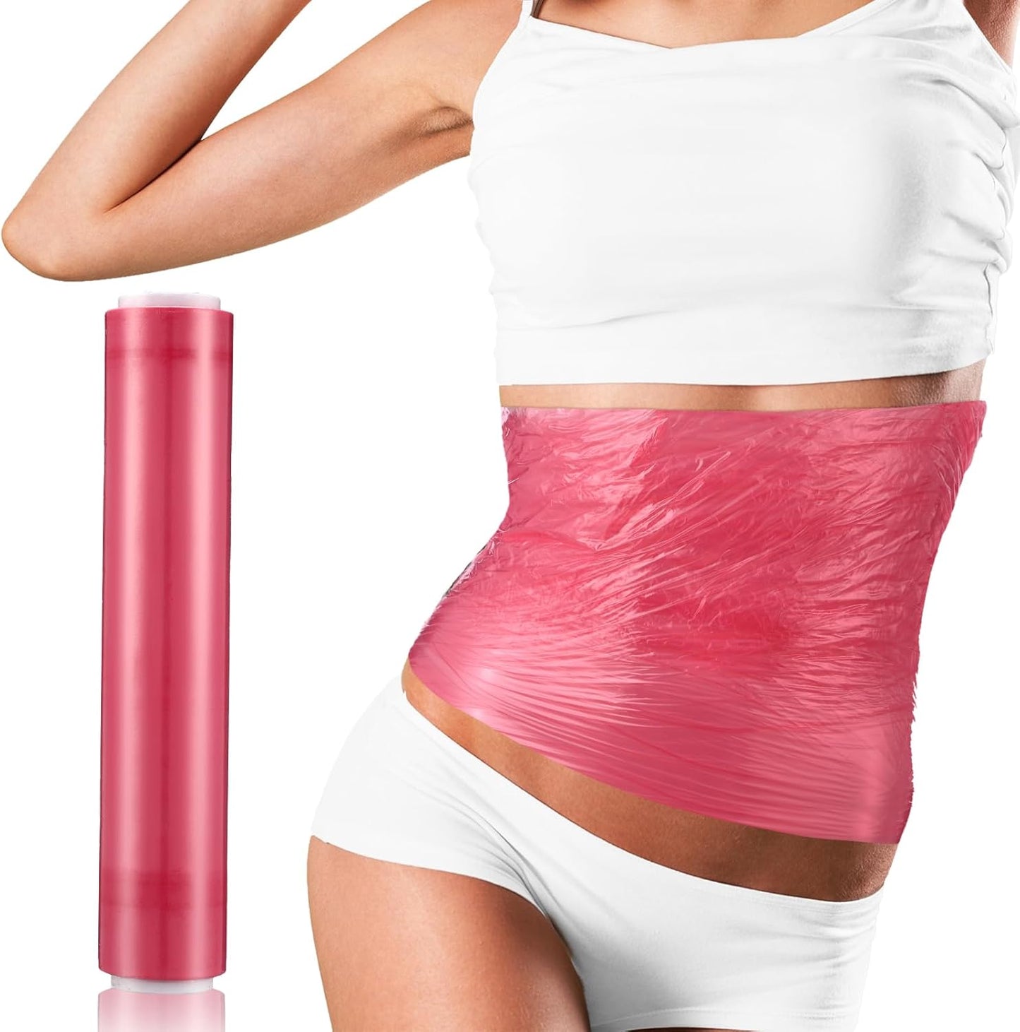 60 Meters Rose Red Osmotic Plastic Body Wrap, Workout and Sweat Enhancer Stomach Wrap Body Wrap Film Applicator Power Wrap(1 Rolls)