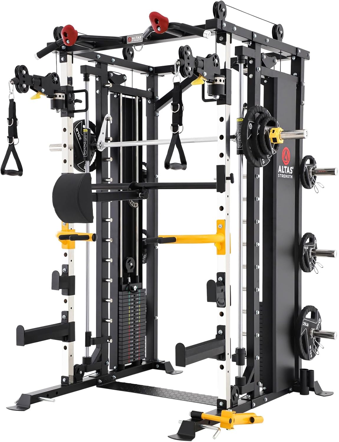 Altas Strength Light Commercial Smith Machine Home Gym with Pulley System Squat Rack Pull-Up Bar Total Body Cage Workout Equipment Tower Weight Lifting Leg Press Strength Training 3087B