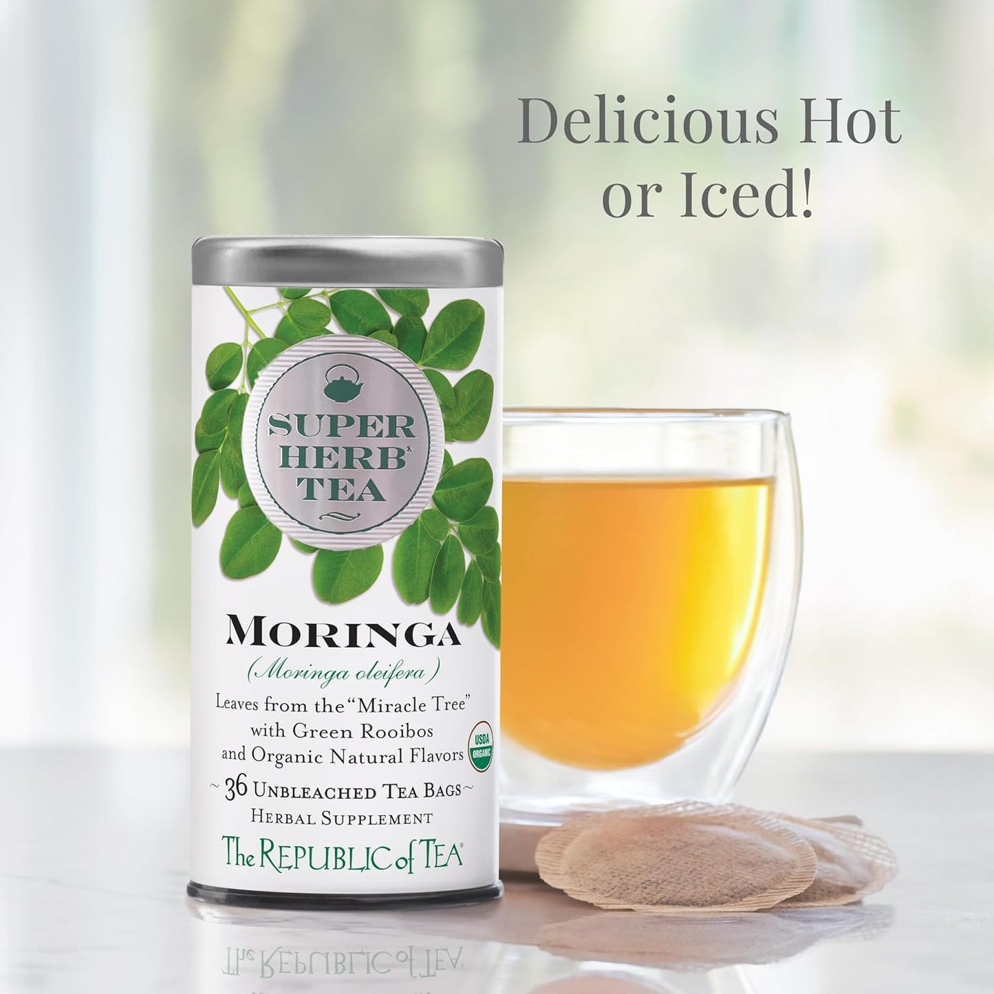 The Republic of Tea — Organic Moringa SuperHerb Tea Tin, 36 Herbal Tea Bags, Naturally Caffeine-Free
