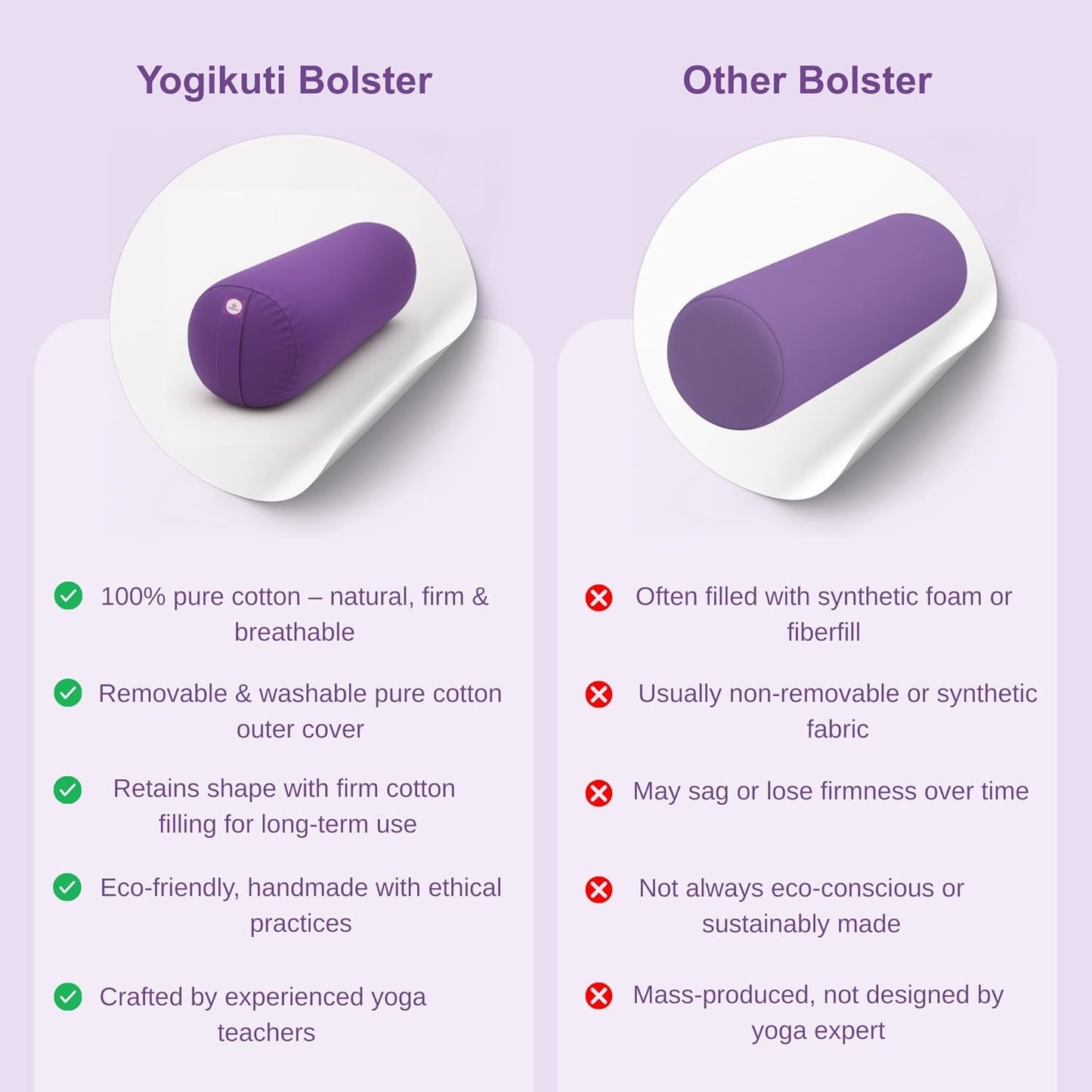 Yogikuti Iyengar Yoga Bolster for Restorative Yoga and Meditation – Lightweight Cotton Support Pillow with Handle for Easy Carry, Versatile for Pose Modification, Balance, Back Relief, and Relaxation