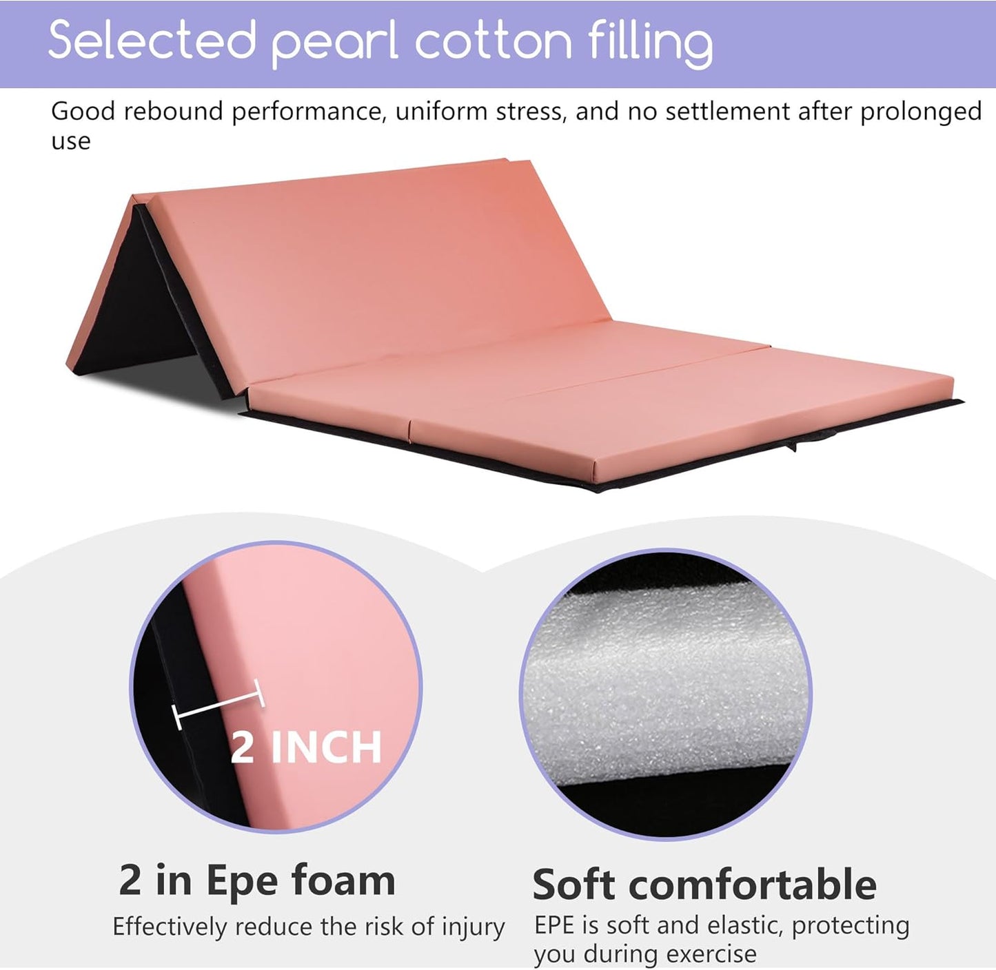 Gymnastics Tumbling Mats Portable Gymnastics Mat Foldable Tumbling Mat 2'x6'/4'x8' PU Leather Exercise Mat Yoga Mat with Carrying Handles for home Workout outdoor Yoga Gymnastics