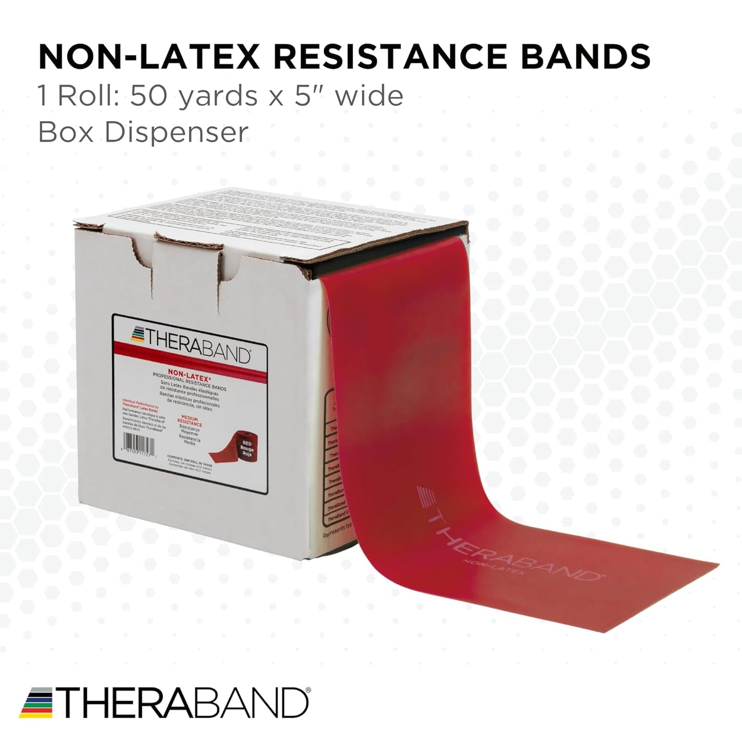 THERABAND Resistance Band, Red, Medium, 50-Yard Roll, Latex-Free, Elastic Band for Exercise, Physical Therapy, Yoga, Pilates, Stretching, Home Workouts, Cut-to-Length, Color-Coded Levels