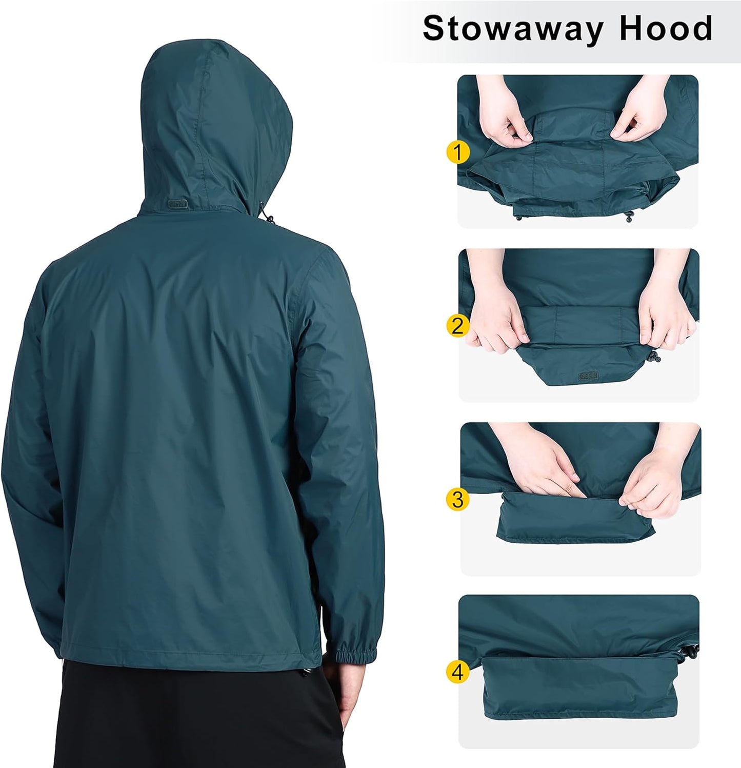 Outdoor Ventures Men's Rain Jacket Waterproof Lightweight Packable Rain Shell Raincoat with Hood for Golf Hiking Travel