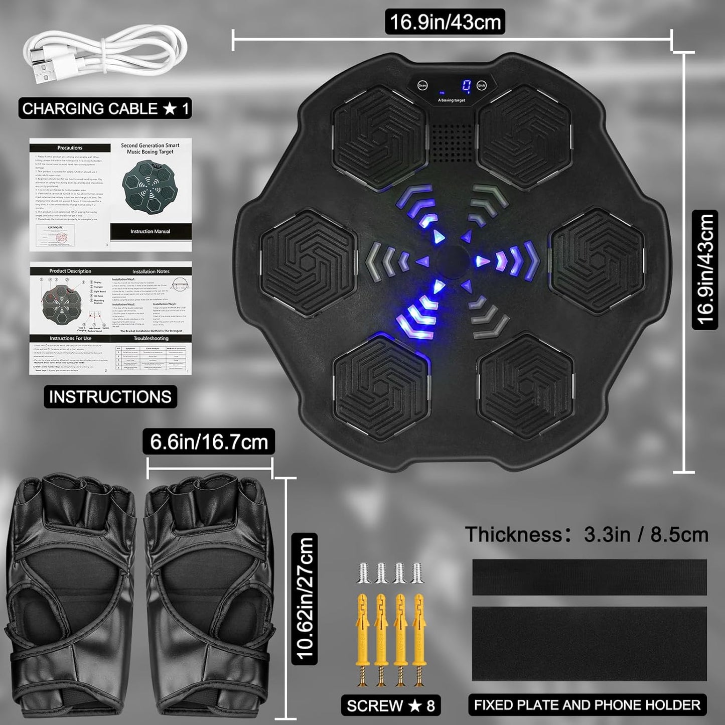 Electronic Boxing Workout Machine, Intelligent Boxing Target, Smart Music Boxing Machine, Home Wall Mounted Boxing Game Trainer, Boxing Punching Equipment for Adults and Kids in Home and Gym