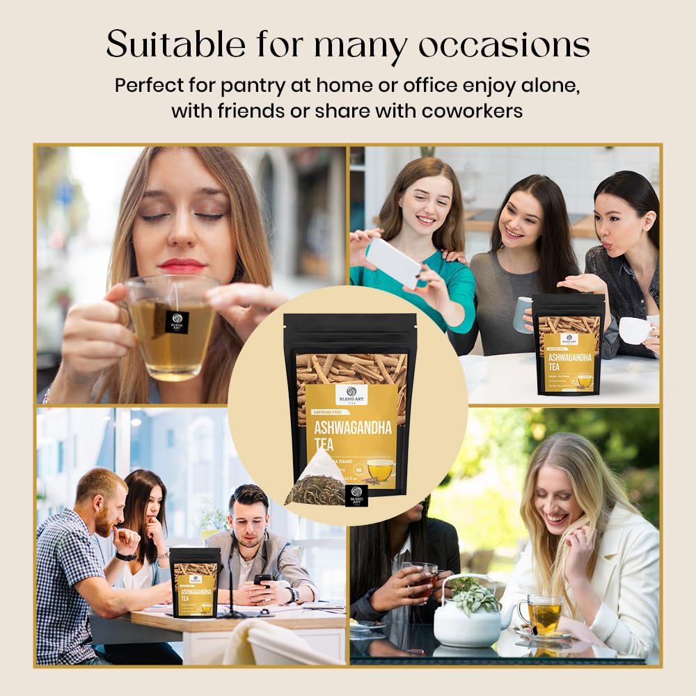 BlendArt Teas - Ashwagandha Root TeaBags - 30 Count - Pyramid Tea Bag |Ancient Adaptogen Superfood for Men and Women | Helps in Relive Stress | Promote Cleansing & Wellness | Caffeine Free | Ziplock Pouch