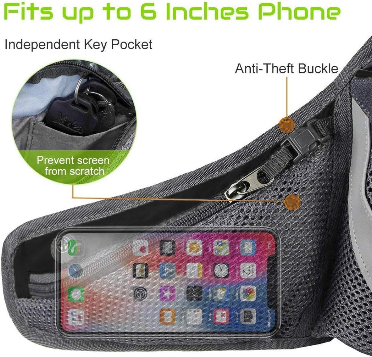 PYFK Running Belt Hydration Waist Pack with Water Bottle Holder for Men Women Waist Pouch Fanny Bag Reflective