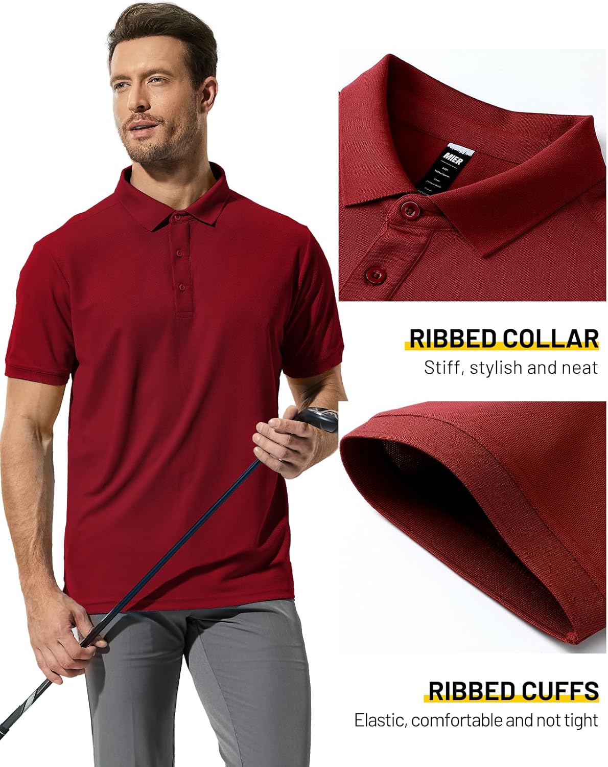 MIER Polo Shirts for Men Short Sleeve Quick Dry Polyester Collared Shirts Casual Golf Shirts, Moisture-Wicking