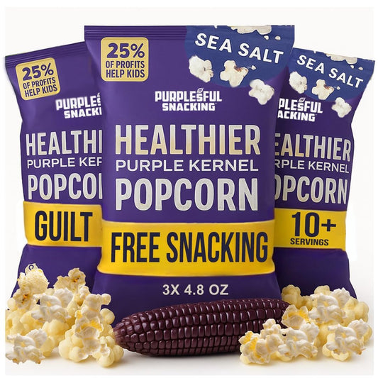 Purplesful Purple Corn Popcorn, Silkier, Creamier & Healthy Popcorn, Vegan-Friendly, Non-GMO, Flavorful Popped Corn Gourmet Snack, Sea Salt, Big Bulk Pack - 4.8 Oz Per Pack (Pack of 3)
