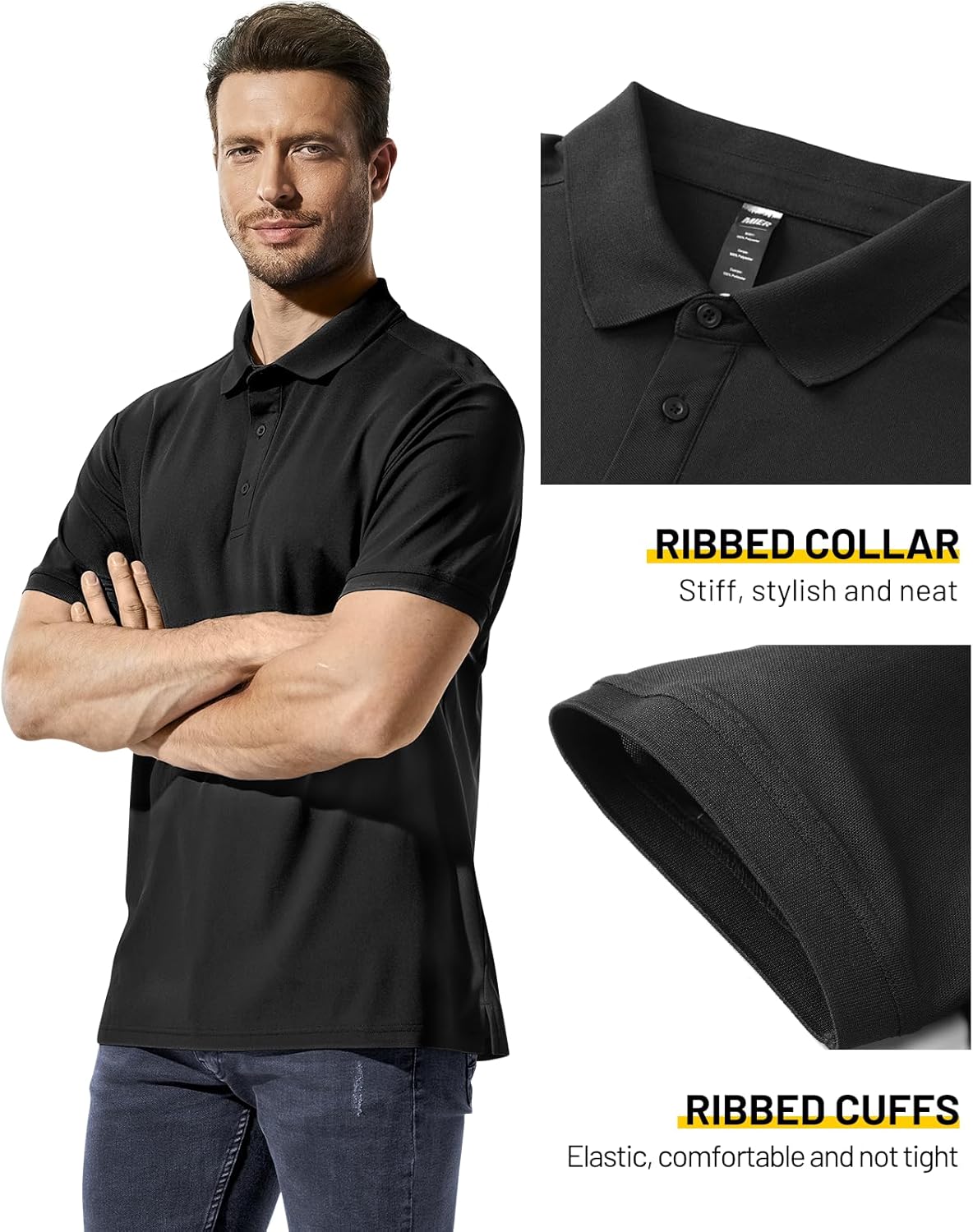 MIER Polo Shirts for Men Short Sleeve Quick Dry Polyester Collared Shirts Casual Golf Shirts, Moisture-Wicking