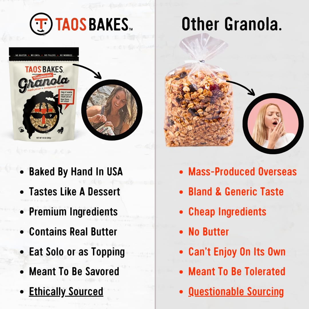 Taos Bakes - Maple Pecan & Madagascar Vanillar Granola - Crunchy Granola Breakfast Snack - Gluten Free, No GMOS, No Fillers - 10 oz (Pack of 6)
