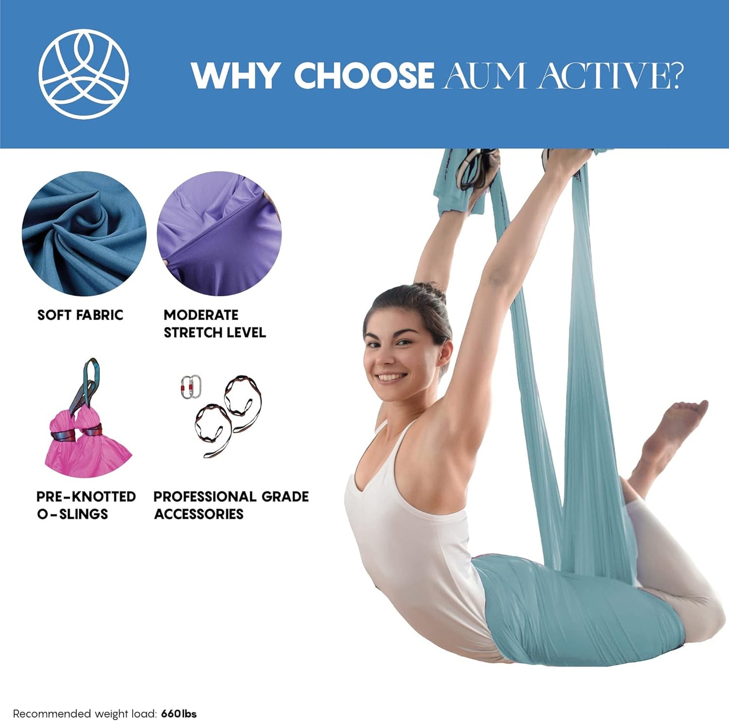 Aerial Silk Yoga Hammock & Swing for Home, Inversion Exercises, Starter Kit for All Levels - Durable with Extension Straps, Carabiners, and Pose Guide