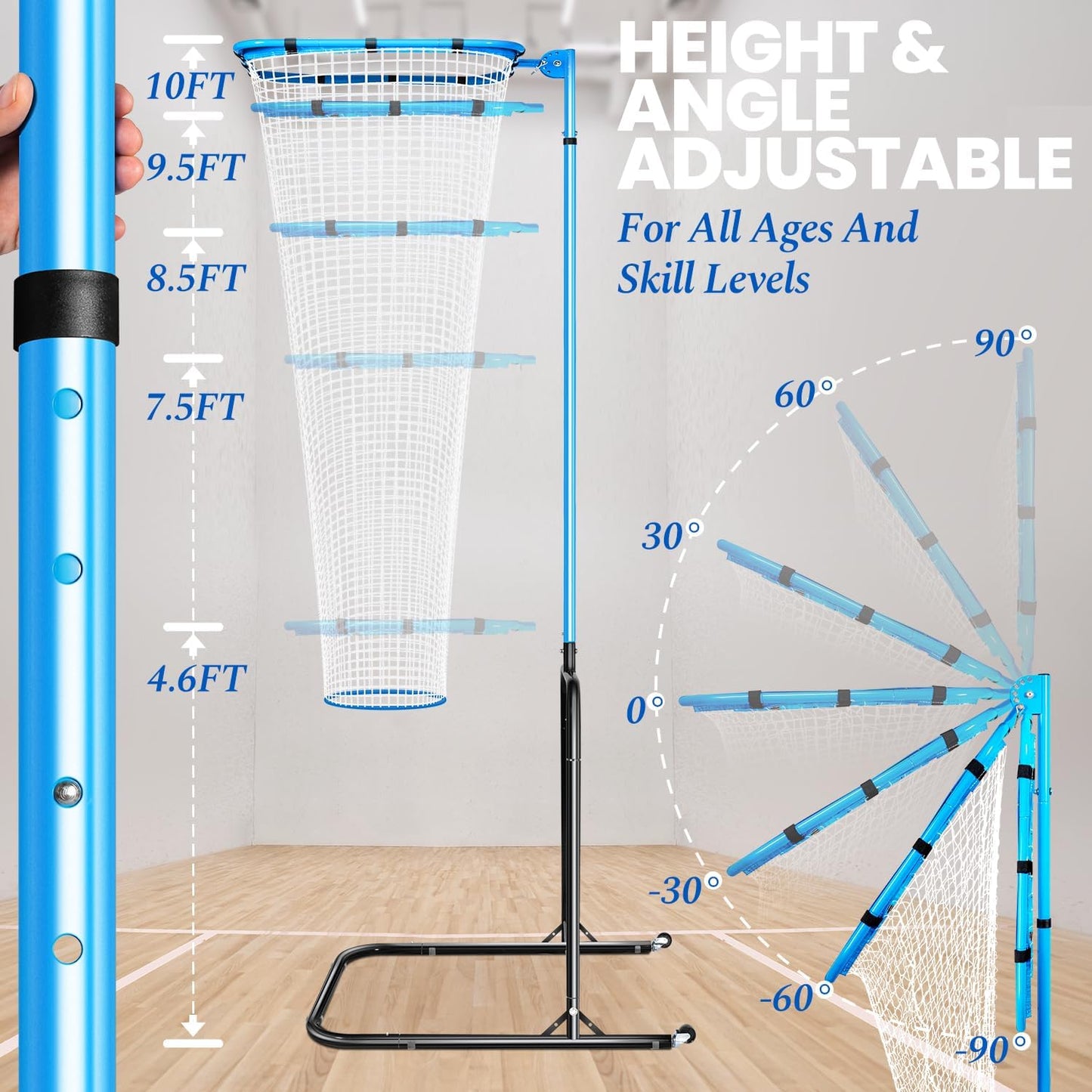 Volleyball Setter Training Net，Height & Angle Adjustable Volley Ball Training Equipment with Steel Frame，Stable Base for Indoor and Outdoor，Volleyball Spike Trainer for Setting,Serving,Spiking