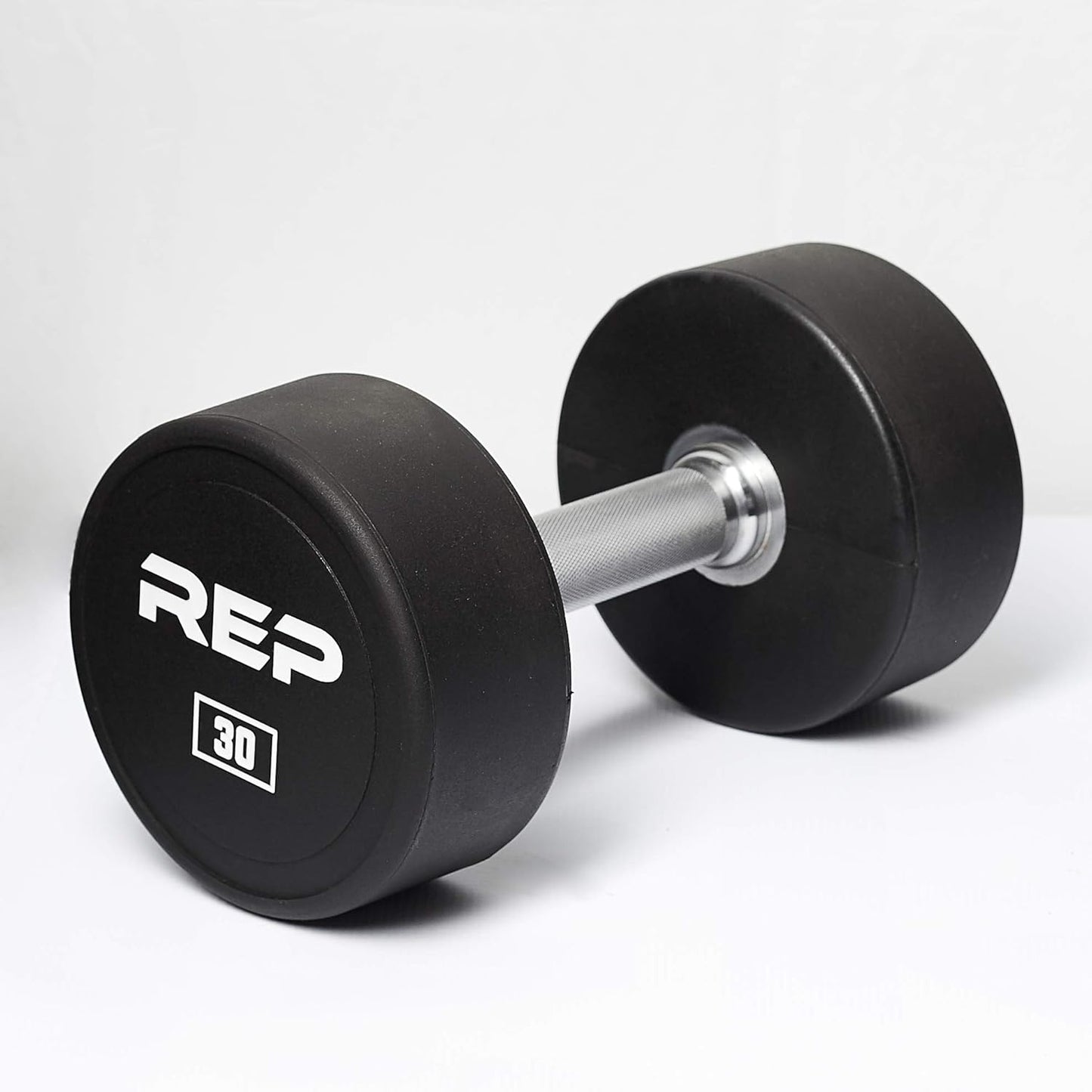REP Fitness Urethane Coated Round Dumbbells, 5 to 100 lbs, Singles or Pairs, With or Without Rack, Steel Core, Rubber Encased, Chrome Handles, Professional Weights for Home Gym Strength Training