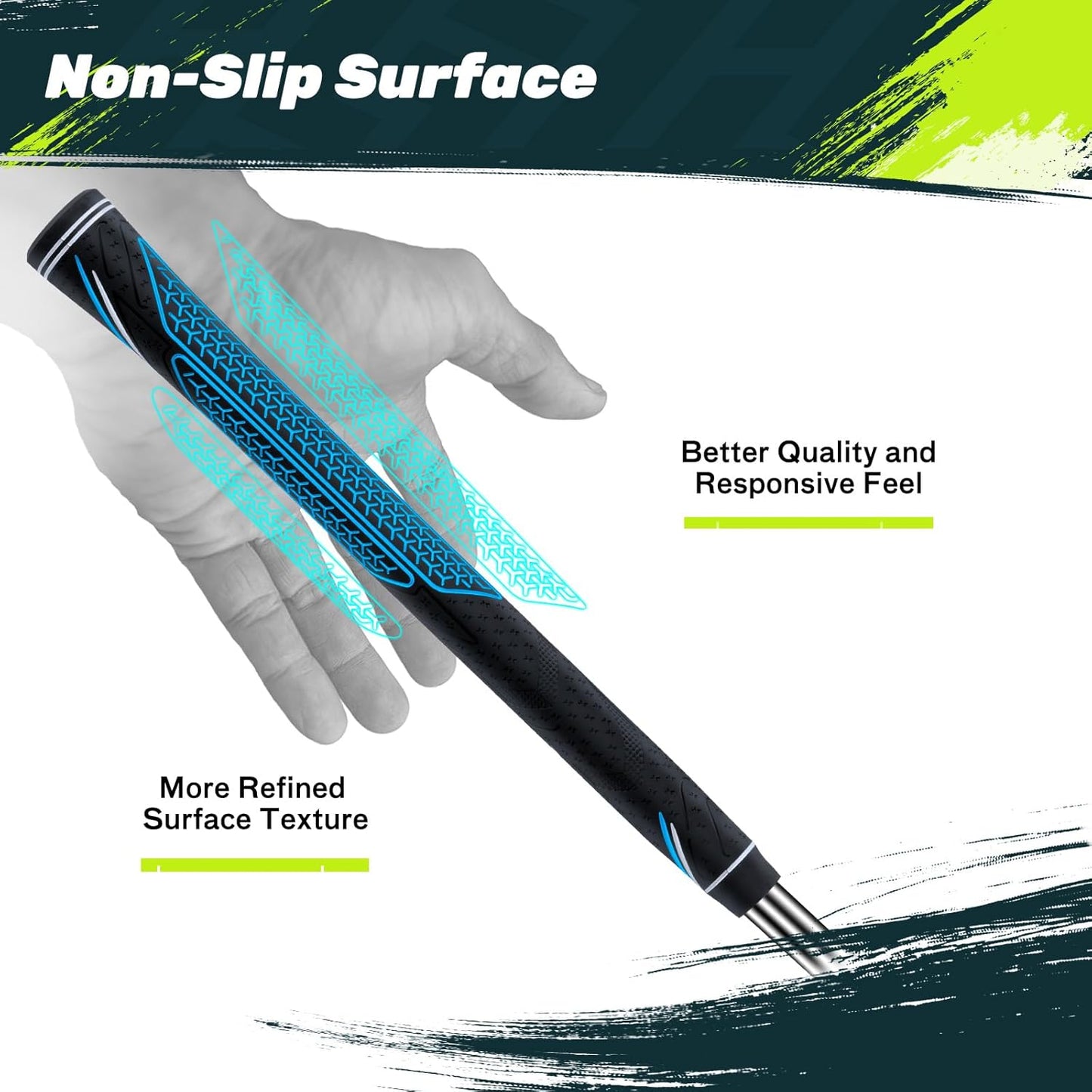 SAPLIZE High-performance Rubber Golf Grips 13 Pack, High Shock Absorption, Non-slip, Choose from 13 Grips with 15 Tapes or Full Regripping Kit, Available in Standard/Mid/Jumbo Sizes, CC10 Series