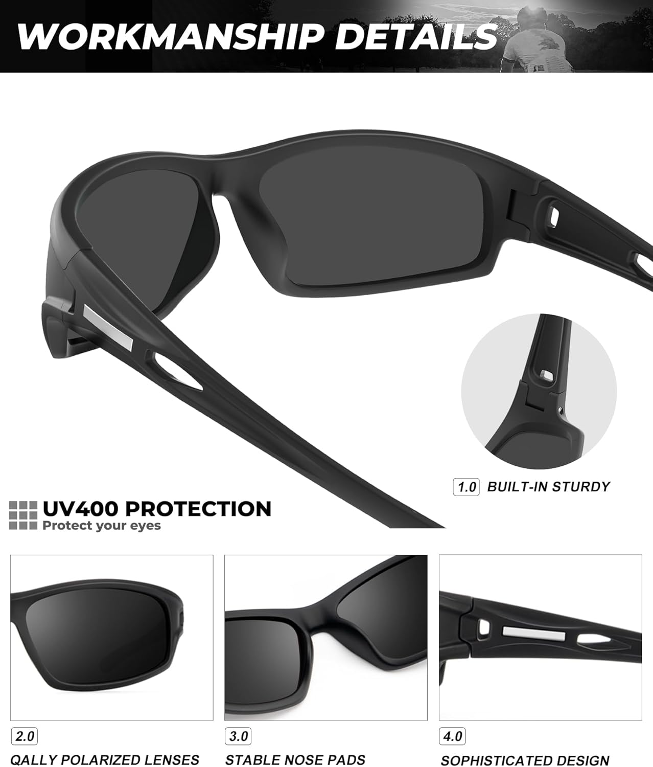 Polarized-Sunglasses-Men Sports Mens-Sunglasses: Sun-Glasses with UV400 Protection for Driving Golf Fishing Running