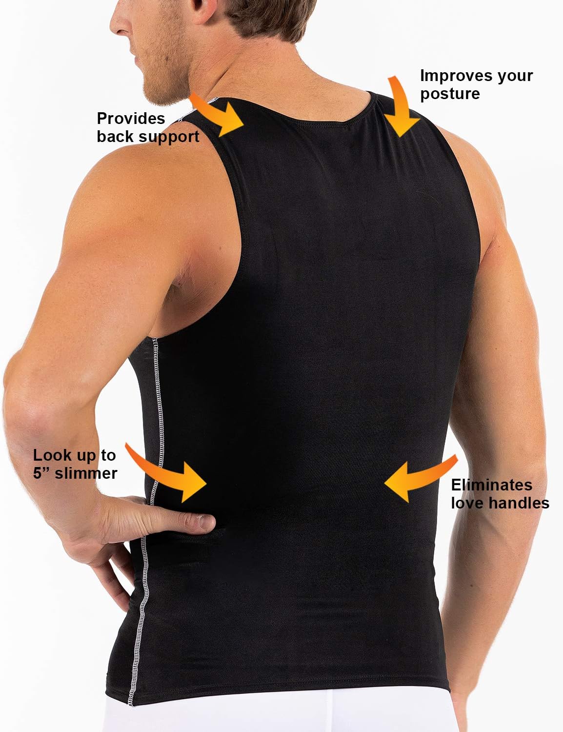 Insta Slim -Made in USA- Compression Tank-Top Shapewear for Men. Tummy Control Slimming Body-Shaper for Belly & Back Support