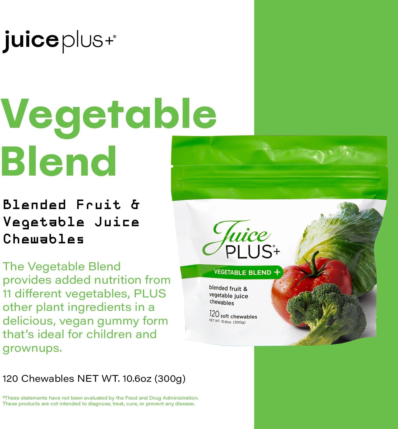 Juice Plus+ Vegetable Blend Soft Chews - Vegan Gummies with Nutrients from Broccoli, Parsley, Spinach, Beets and More - for All Ages - 120 Chewables