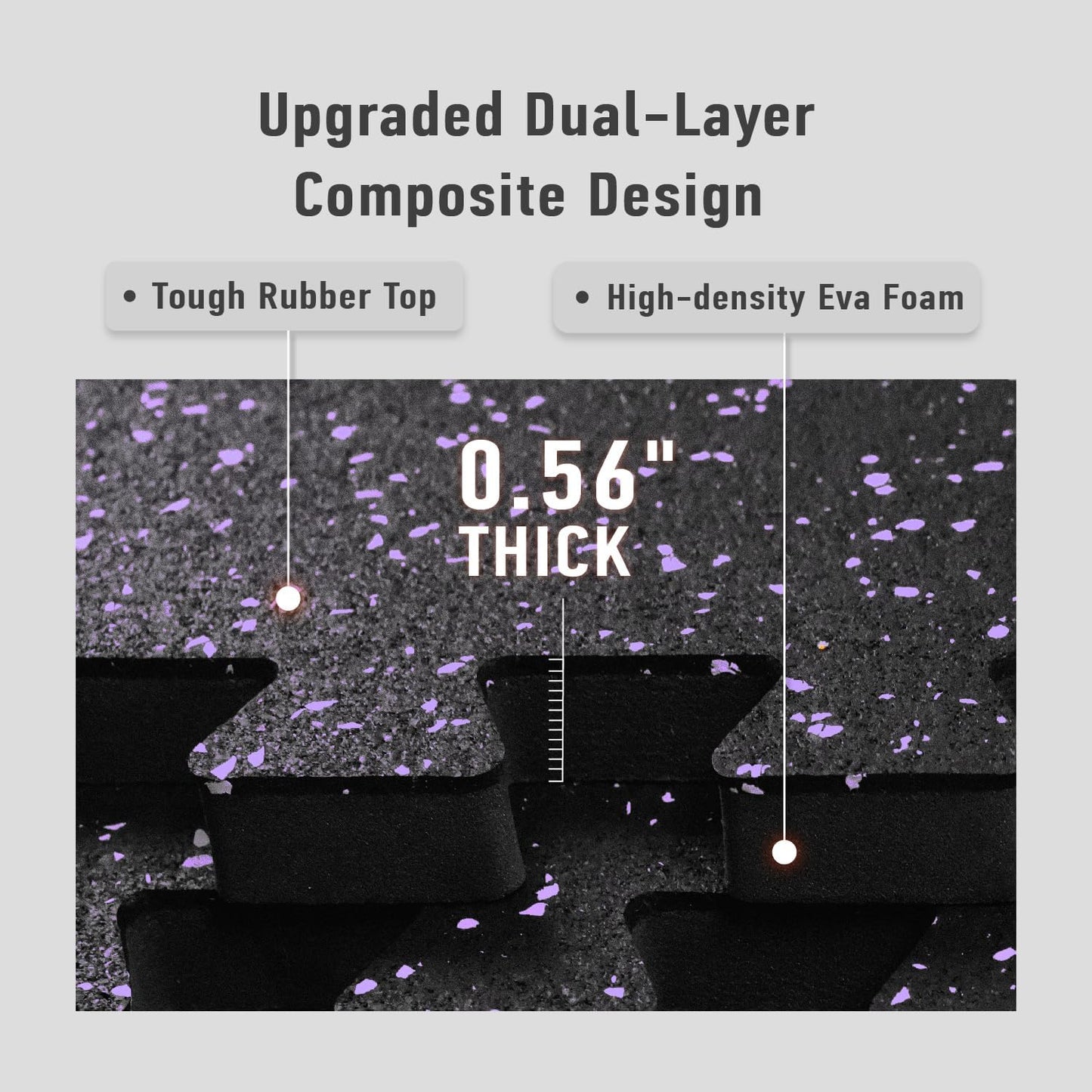 0.56in Thick 48 Sq Ft Exercise Equipment Mats, 12 Tiles Upgraded Rubber Top with High Density EVA Foam, Large Interlocking Puzzle Gym Flooring for Home Gym, Heavy Weight Workout, Black & Purple