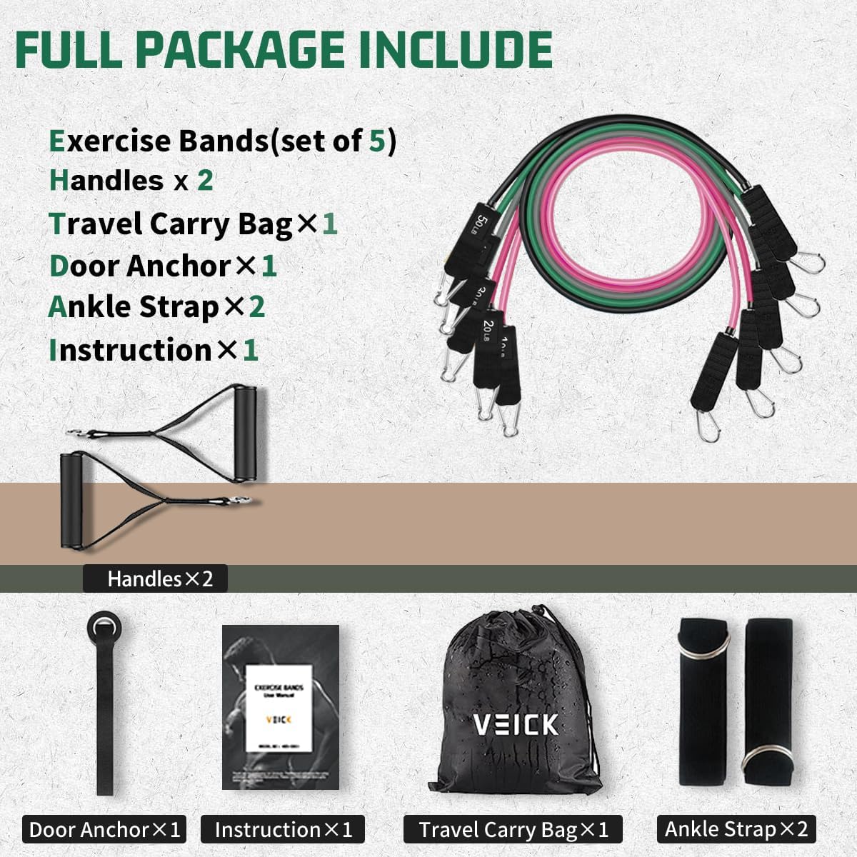 VEICK Resistance Bands, Exercise Bands, Workout Bands, Resistance Bands for Working Out with Handles for Men and Women, Exercising Bands for Fitness Weights Work Out at Home