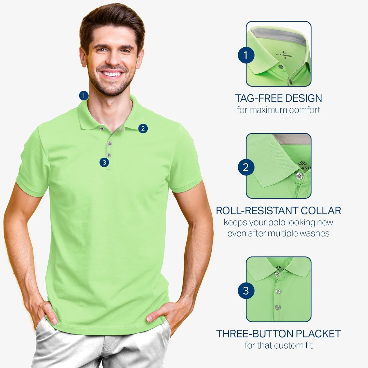 Mio Marino Golf Polo Shirts for Men - Dry Fit - Ultra-Thin Breathable Fabric