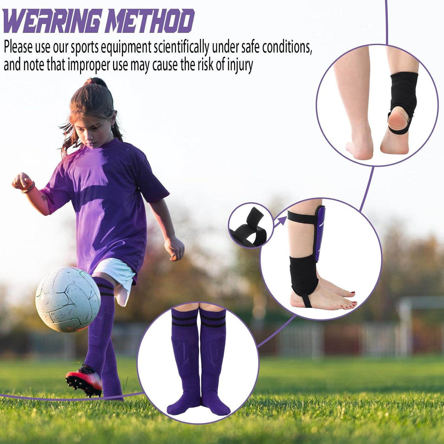Soccer Shin Guards and Socks Kids Youth Lightweight Soccer Pads Defender with Ankle Protection Ski Shin Guards Football Equipment for Age 4-14 Toddler Boys Girls Teens