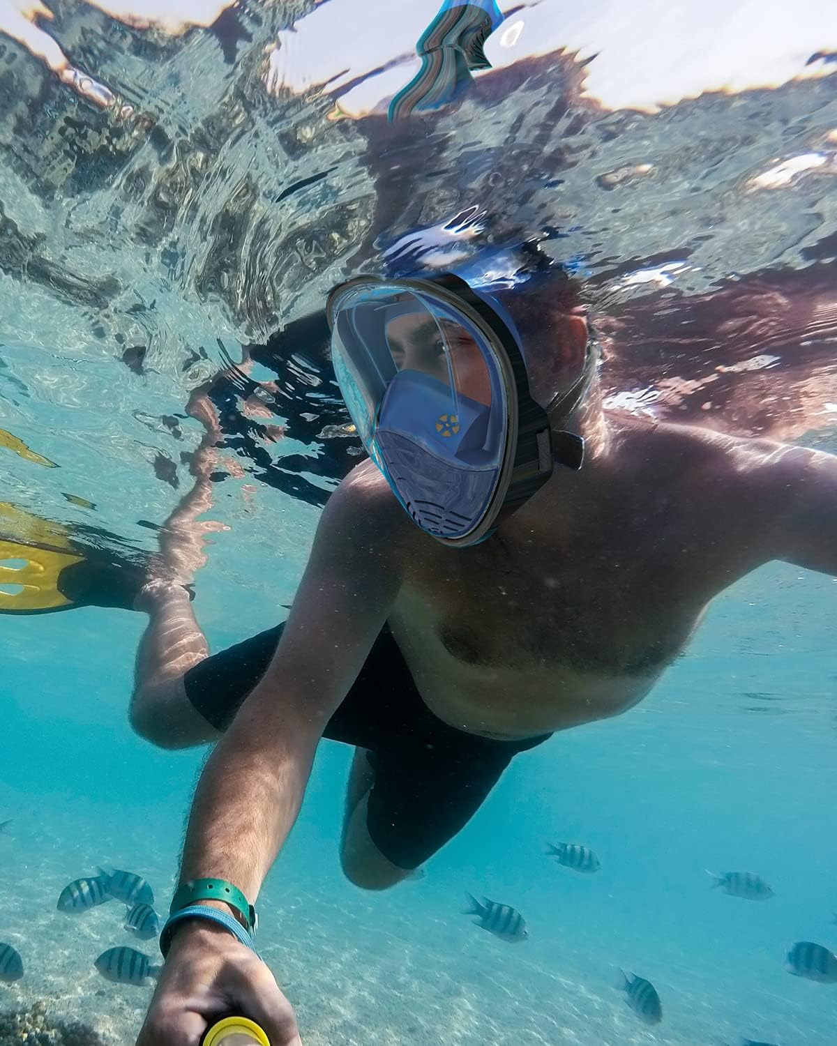 QingSong Full Face Snorkel Mask for Adults, Snorkeling Gear with Camera Mount, 180 Degree Panoramic View Snorkel Set Anti-Fog Anti-Leak