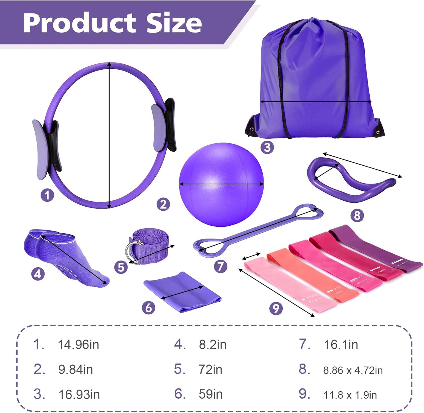Ideal Swan Pilates Ring Essentials Kit for Women, Home Workout Equipment Set with 9.8” Ball, Resistance Bands, Accessories, Pilates Set for Legs Arms and Thighs（13 PCS）
