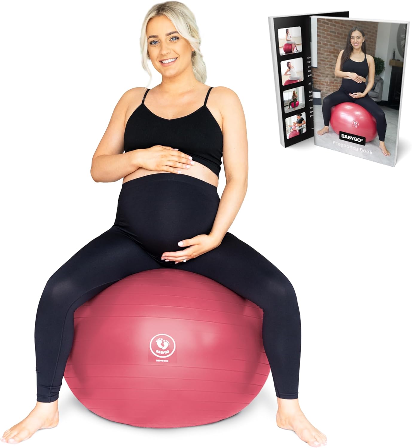 BABYGO® Birthing Ball for Pregnancy & Labor + Our Award Winning Book - Exercise, Birth & Recovery Plan, 5X Stronger Than a Yoga Ball with Eco Friendly Material