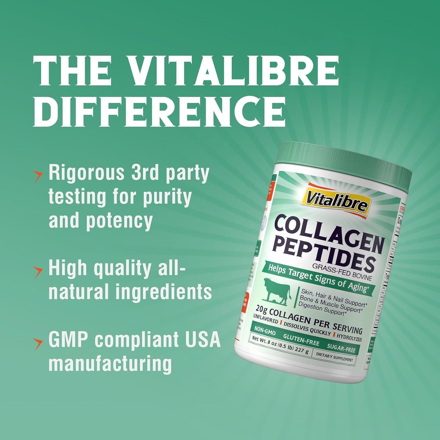 Bovine Collagen Peptides Powder for Women and Men, Grass-Fed Hydrolyzed Collagen Protein Type I & III, Skin, Hair, Nails, Bones, Digestion, Unflavored, Non-GMO, Keto & GF, 11 Servings, 8oz