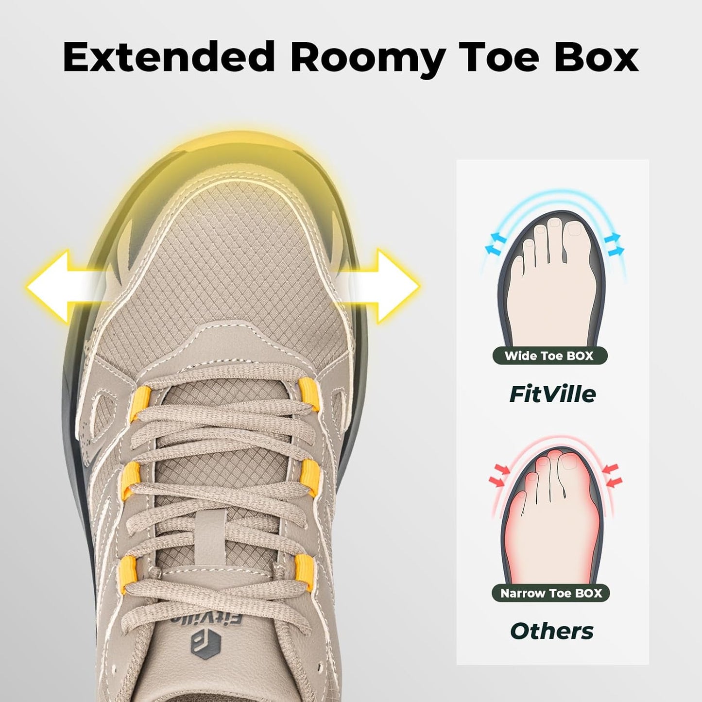 FitVille Men's Wide Hiking Shoes Water Repellent Trekking Trails Outdoor Sneakers Cushioned Lightweight Walking Running Shoes with Arch Support