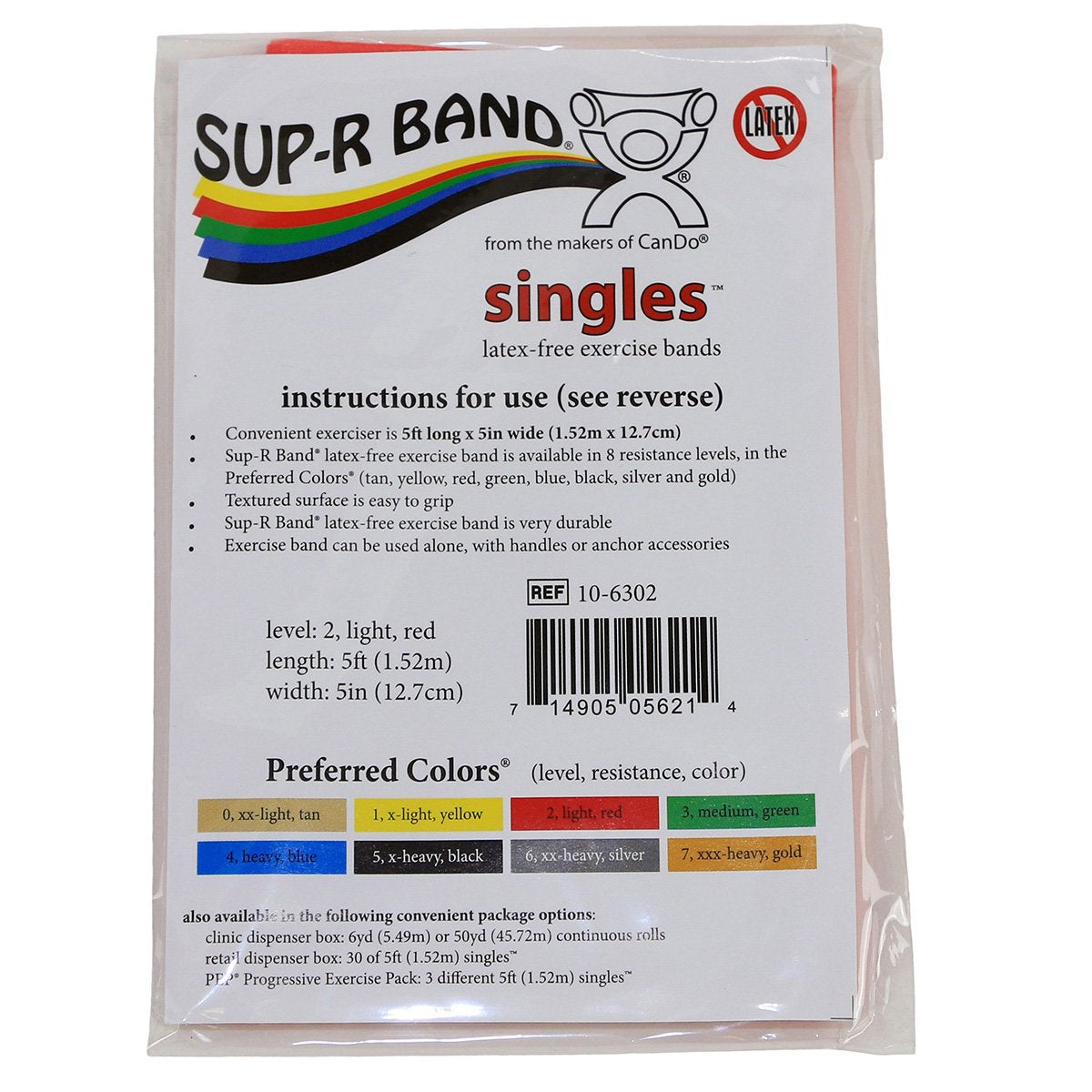 CanDo 10-6302 Sup-R Latex Free Exercise Band, 5' Length, Light, Red-Light