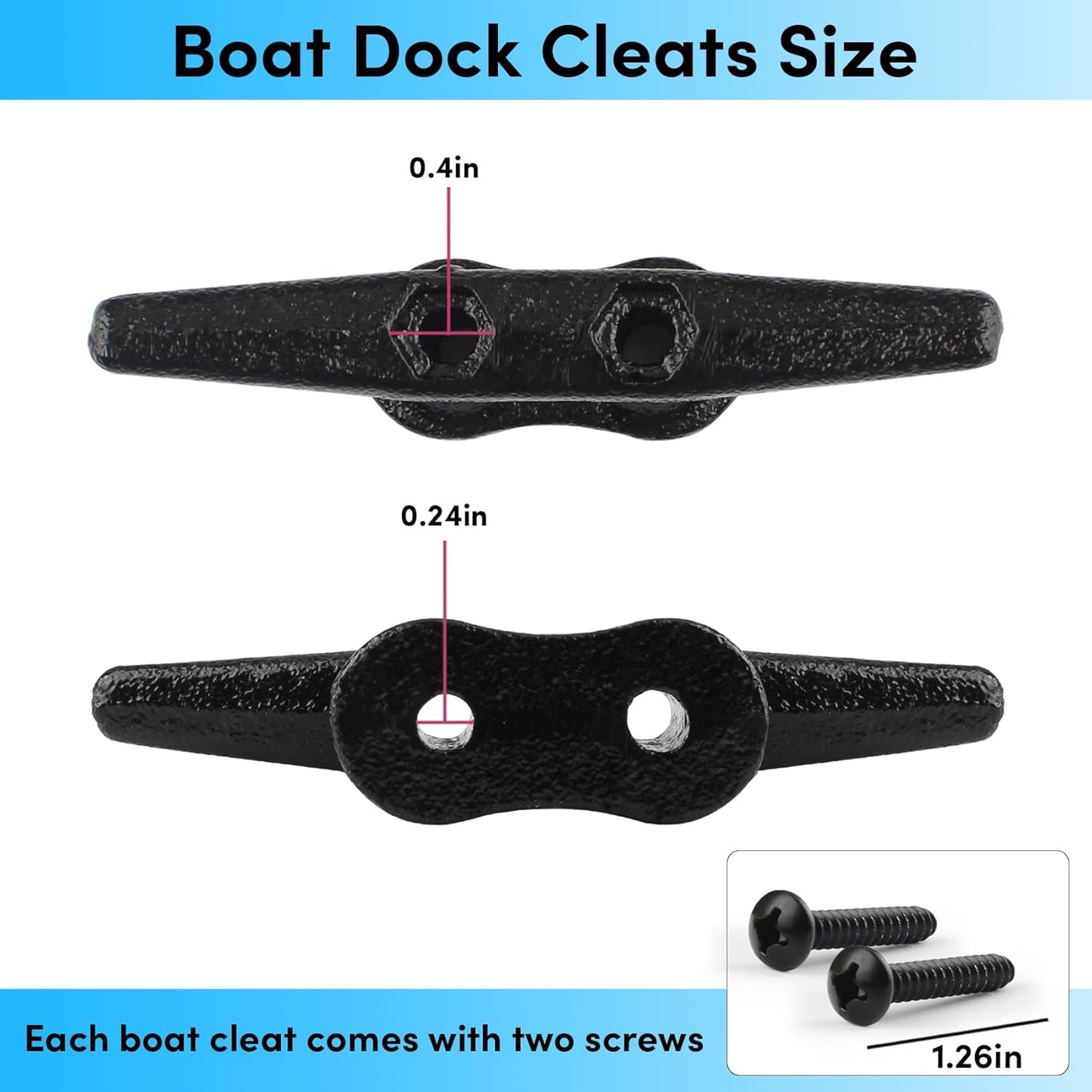 Boat Cleats 4Inch,Hot Dip Galvanized Cast Iron Dock Cleats,Electrophoretic Coated Black Dock Cleats,Rope Cleats Boat Dock Cleats for Marine Deck or Nautical Decor,Hardware Included (4/5/6/10/12Pack)