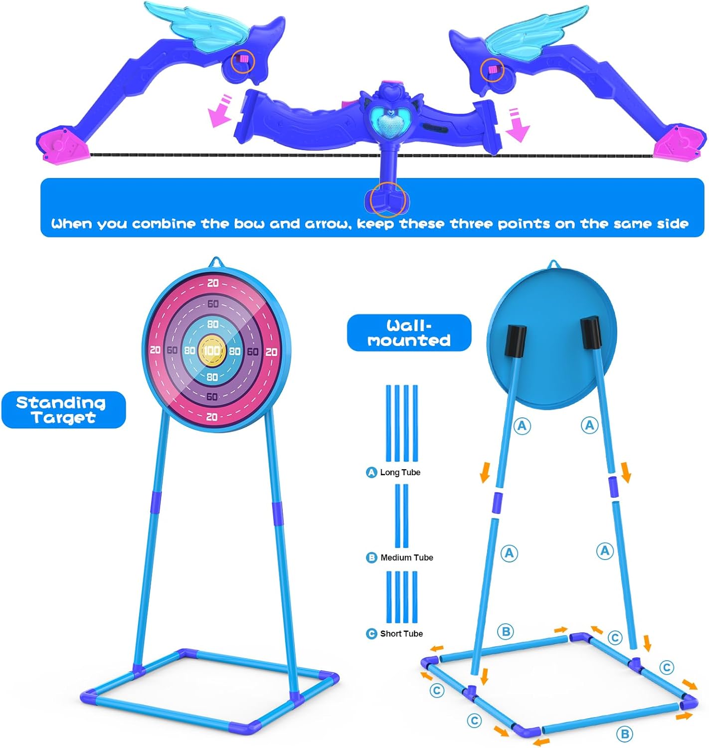 Kids Bow and Arrow Toy, Angel Light Up Archery Set W/ 10 Suction Cup Arrows, Targets & Quiver, Outdoor/Indoor Games for Kids Ages 4-7 8-12, Birthday Gifts for 4 5 6 7 8 9 10 11 12 Year Old Boys Girls